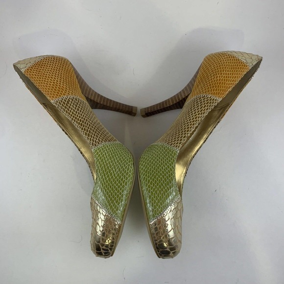 BCBG PARIS Gold Bosley Pump Heels Reptile Multicolor Embossed Leather Shoe 8.5 - Picture 6 of 12